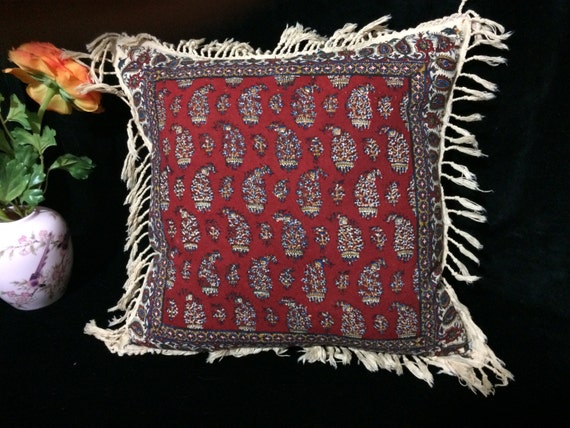 Hand block printed Red paisley Pillow Hand block printed Red paisley Pillow