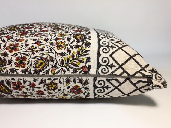 Hand block printed black and yellow pillow | decorative cushions|home decor| linen pillowcase|pillow cover 18"x18"