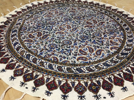 round tablecloth, 24" floral table top, natural cotton tablecloth , paisley pattern , table top , traditional tablecloth , qhalamkari