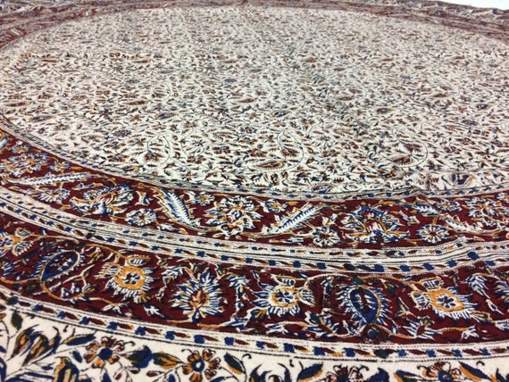 Traditional round tablecloth 70" floral table top, hand block printed with tassels, tablecloth for dining table, round tablecloth ,textile
