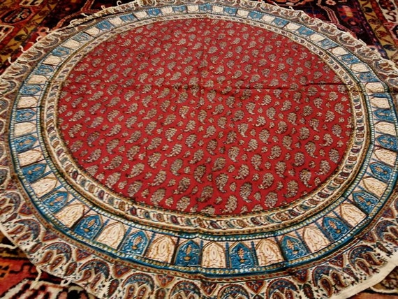 round tablecloth 45" with tassels- traditional hand printed cotton table top