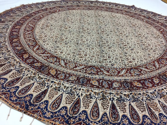 Traditional round tablecloth 70" floral table top, hand block printed with tassels, tablecloth for dining table, round tablecloth ,textile
