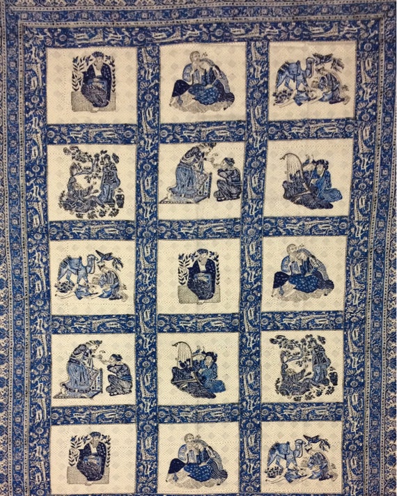 Very unique vintage middle eastern tapestry, traditional block printed textile -natural dyes tablecloth