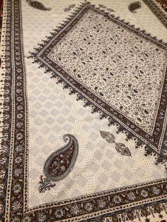 Oriental Table cloth, paisley design, block printed fabric - Tapestry or bedspread - Hand Dyed
