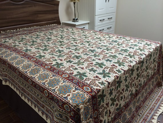 stunning Large king size bedspread-tablecloth, middle eastern Ghalamkari block printed tapestry art, large cover sofa, large tablecoth