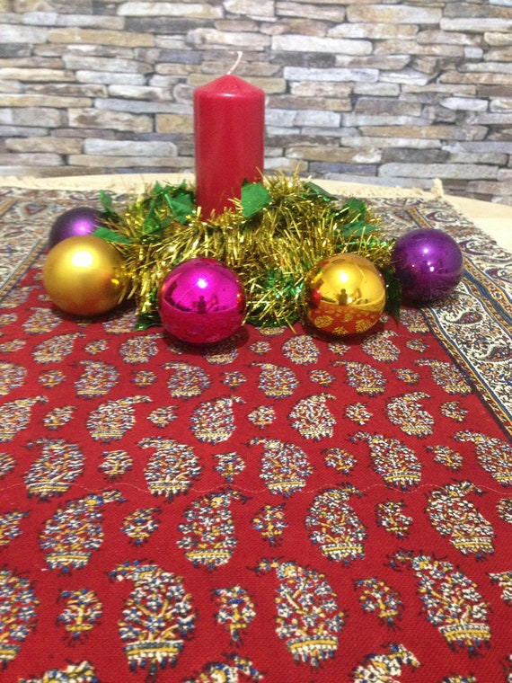 Red runner tablecloth for the best Christmas decor ever made for you , size 50" x 24", 127 cm x 60 cm , 50 inches , tassels , linen , cotton