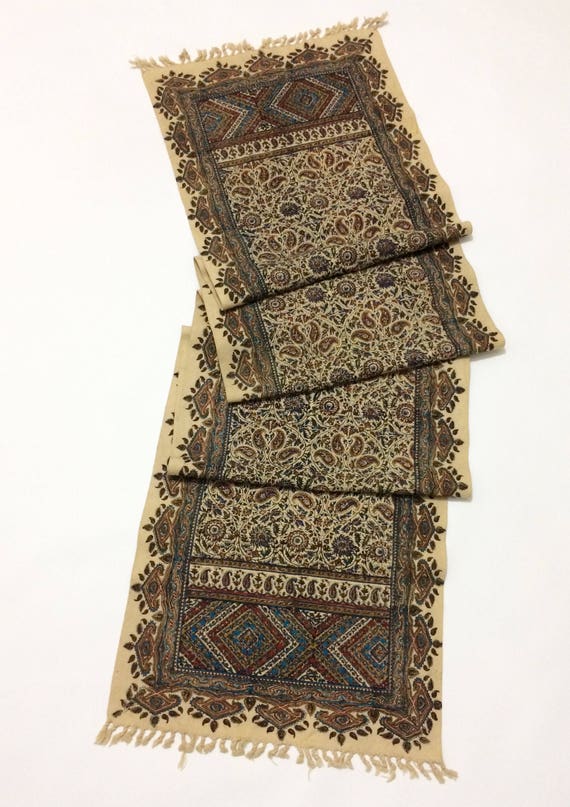 Table runner 94" inches long , traditional hand block printed table runner, wall decor, natural dyes with tassels