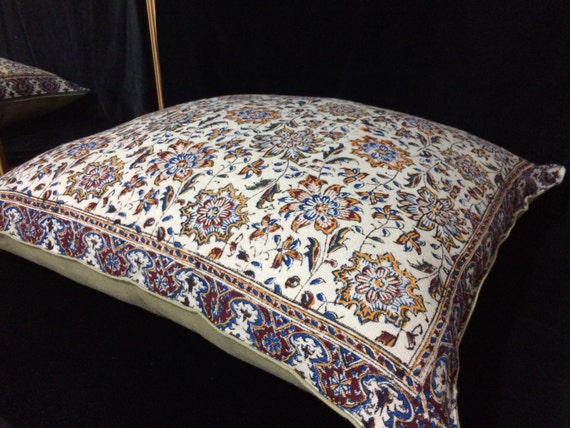 Decorative pillow cover, floral Cotton and block printed Cushion Cover, 24"x24"