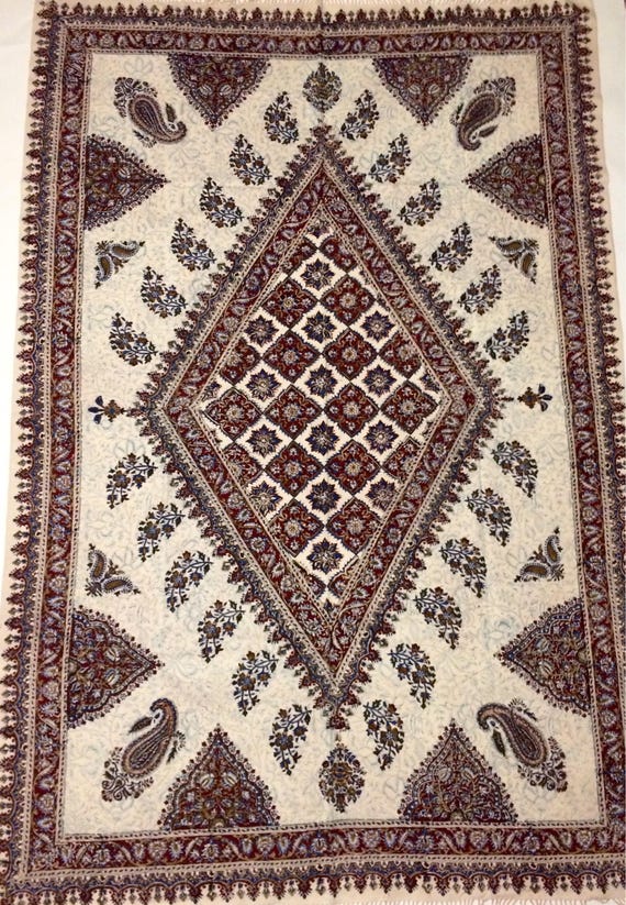 78" inches Oriental Tablecloth, paisley design, block printed fabric - Tapestry or bedspread - Hand Dyed , wall decor