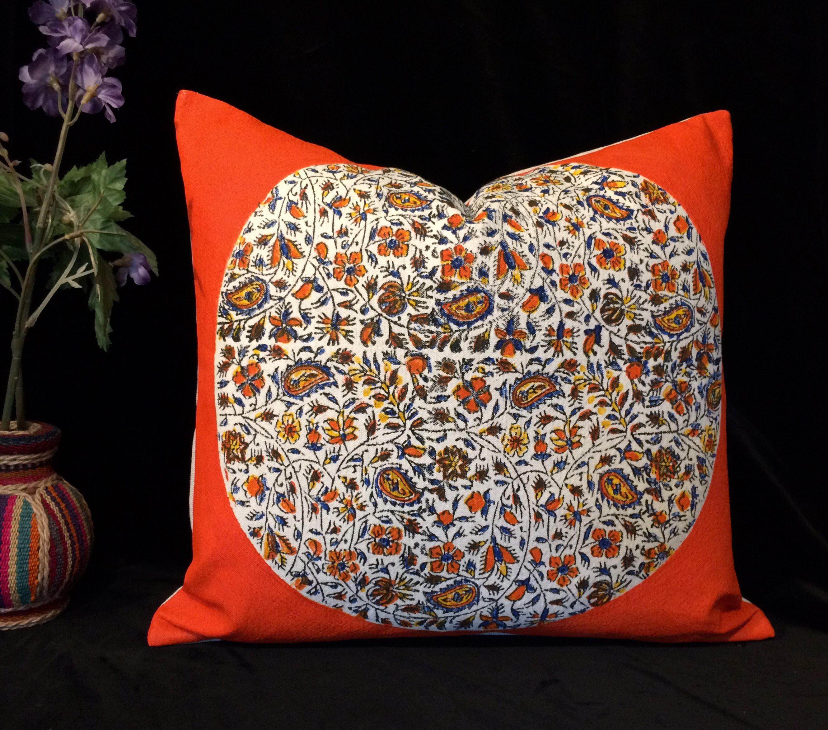 Modern orange pillow case dresses , washed linen, flower ...