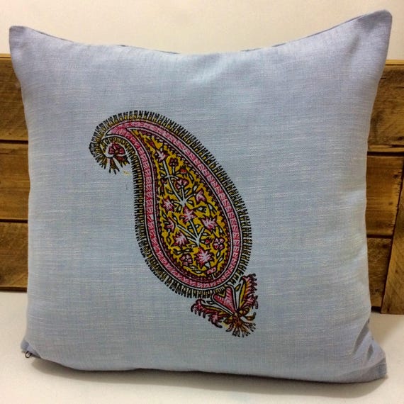 paisley pattern | traditional block printed technique | home decor | Nautical Blue | FARMHOUSE PILLOWS | gift idea