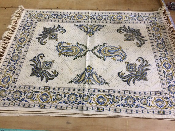 Traditional block printed Table runner, hand dyed wall decor, tablecloth, tapestry natural dyes with tassels