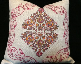 linen pillow|block printed flower design|decorative cushions|anniversary|gifts ideas |flax pillow case|linen throw|Eco friendly linen