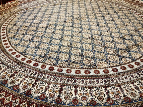 Calico fabric with Natural dyes round tablecloth 70" inches with tassels