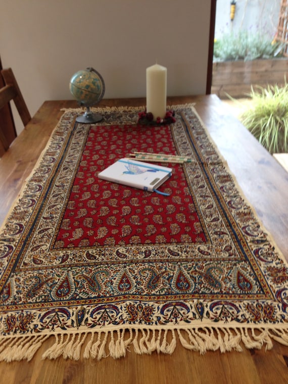 Red runner tablecloth for the best Christmas decor ever made for you , size 50" x 24", 127 cm x 60 cm , 50 inches , tassels , linen , cotton