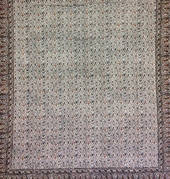 stunning large king size tapestry, bedspread, tablecloth, wall decor, block printed floral brown textile, orange paisley large tablecloth