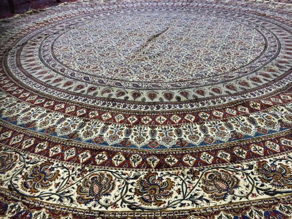 Traditional 82" inches round tablecloth, original block printed calico tapestry art with natural dyes , dining table decor