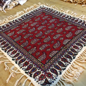 Hand printed red tapestry , 16&quot; paisley table top, farm house decor,dinner party,placemat set,eco friendly cotton,pillows fabric