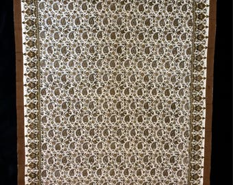 60 x 39 inches Rectangle brown tablecloth, hand printed paisley cotton tapestry art , wall decor, natural dyes with tassels