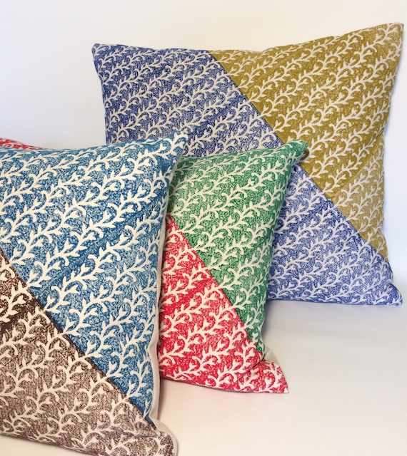 Decorative modern block printed pillow block printed linen pillow cover