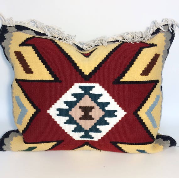 Kilim pillow, mustard and red pillow geometric Cushion Cover, floor pillow, Handmade kilim pillow cover, bohemian decor, gift idea