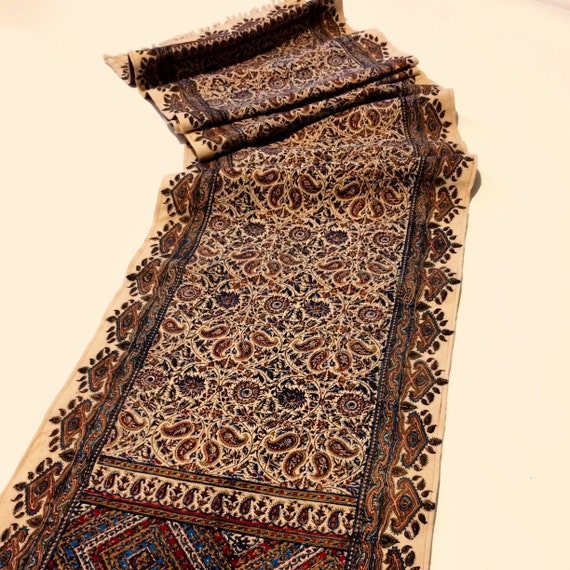 Table runner 94" inches long, traditional hand block printed with linen lining , bohemian blue table runner, Tapestry paisley table runner