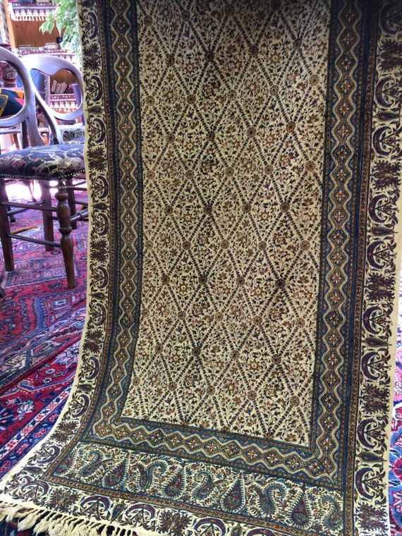 Hand block printed Table runner , traditional 60" inches long tapestry , natural dyes cotton with tassels
