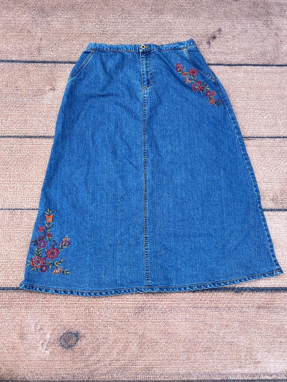 Denim Skirt Embroidered - Etsy