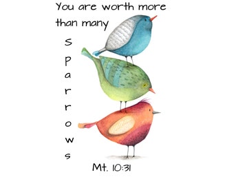 Worth more than many Sparrows Card Mt 10:31, encouragement - Instant Download - JW gift - JW card