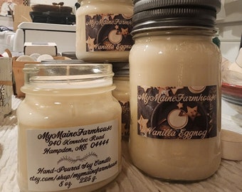 Vanilla Eggnog Soy Candle Creamy Vanilla Winter Spice Renewable Resource Eco-friendly Made in Maine Hand-Poured Eggnog Latte Warm Nontoxic