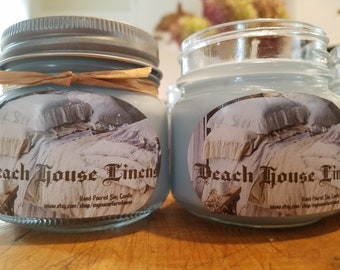 Beach House Linens Soy Candle Fresh Clean Salty Sea Air Nostalgic Light Breezy Coastal Uplifting Non-toxic Eco-friendly Handmade in Maine