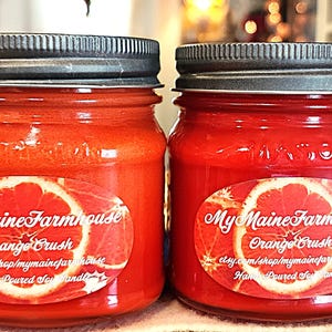 Orange Crush Soy Candle Citrus Tangy Zesty Energizing Aromatherapy Handmade in Maine Farmhouse Rustic Natural Non-toxic Eco-friendly Fresh