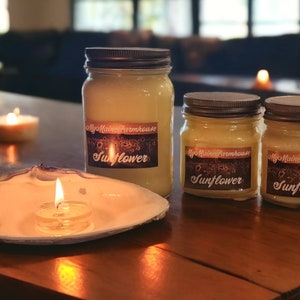 Sunflower Soy Candle Sunshine-infused Natural Floral Bright Cheerful Eco-friendly Hand-Poured Made in Maine Nontoxic Country Farmhouse Gift