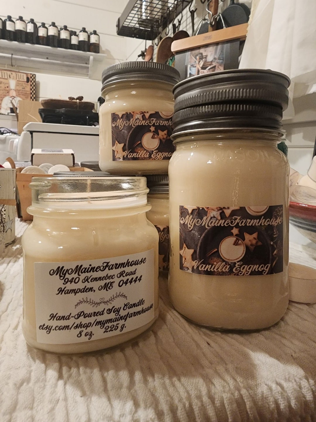 Vanilla Eggnog Hand Poured Locally Made Holiday Rustic Farmhouse Country Renewable Christmas