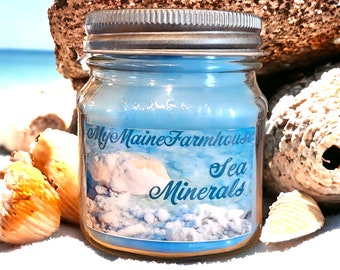 Sea Minerals Soy Candle Beachy Ocean-inspired Refreshing Aromatherapy Vegan Natural Clean Nontoxic Made in Maine Farmhouse Marbled Colors