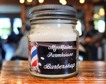 Barber Shop Soy Candle Vintage Masculine Clean Shaving Cream Old-fashioned Traditional Eco-friendly Nontoxic Made in Maine Rustic Farmhouse