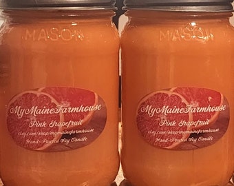 Roze grapefruit soja kaars heldere citrus grapefruit geur frisse schone kaars handgemaakte Maine kaars cadeau