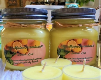 Lemon Zest Soy Candle Refreshing Clean Aromatherapy Natural Vegan Citrus Bright Unique Farmhouse Handmade in Maine Nontoxic Eco-friendly