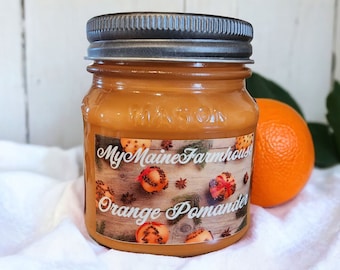 Orange Pomander Soy Candle Warm Spicy Citrus Festive Aromatherapy Vegan Natural Non-toxic Eco-friendly Made in Maine Farmhouse Rustic