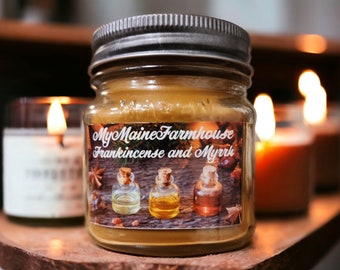 Frankincense and Myrrh Soy Candle Aromatic Complex Spiritual Earthy Warm Rich Resinous Captivating Made in Maine Non-toxic Eco-friendly