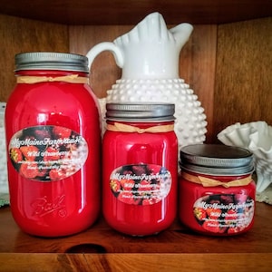 Wild Strawberry Soy Candle Juicy Succulent Fruity Enticing Irresistable Nostalgic Summertime Non-toxic Eco-friendly Made in Maine Farmhouse