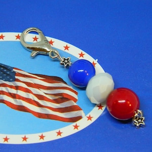 Patriotic Decorative Only Zipper Charm or Purse and Bag Beaded Tassel Memorial Day Independence Day July 4th Labor Day Red White Blue Star