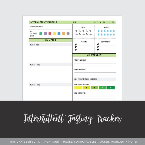 Intermittent Fasting Portion Control Tracker - Container Tracking - IF Food Tracking - Containers Fasting Tracker (PERSONAL-USE)