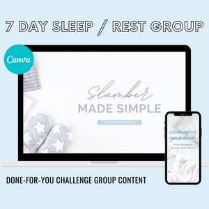 7 Day Slumber Made Simple Informative Challenge Group About Sleep, Sleep Challenge Done for You, Coach Content for Social Media, Sleep Tips