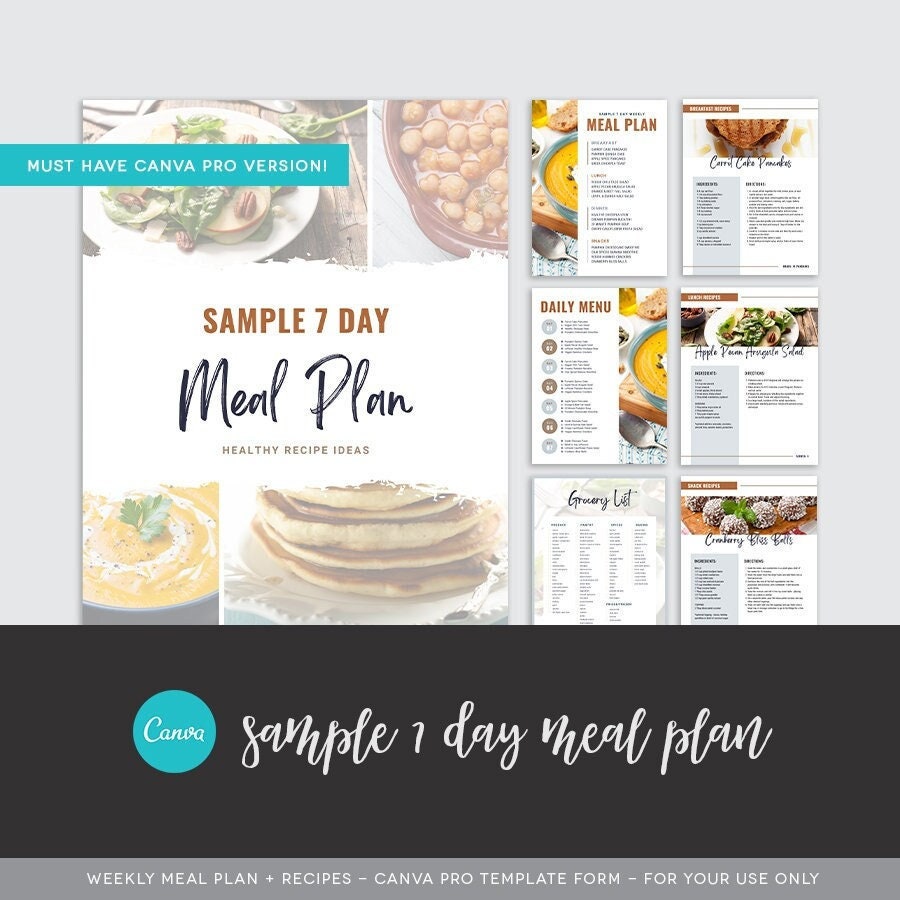 CANVA PRO - 7 Day Meal Plan With Recipes - Meal Plan Template - Weekly ...