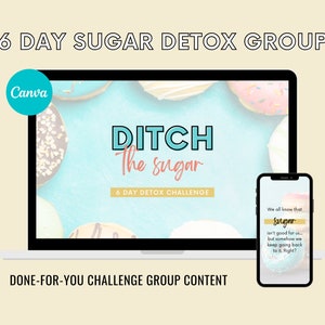 6 Day Ditch the Sugar Week, Sugar Detox Challenge, No Sugar Challenge, Sugar Free Challenge, Challenge Group Guide, Coach Content, DFY