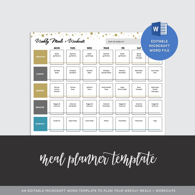 word weekly meal planner personal use word weekly planner