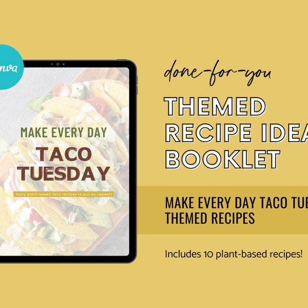 Plant-based Taco Recipes Guide, Taco Tuesday Recipes, Tasty Taco Recipes, Taco Plant-based Recipes, Vegan eBook, Canva Recipe Template