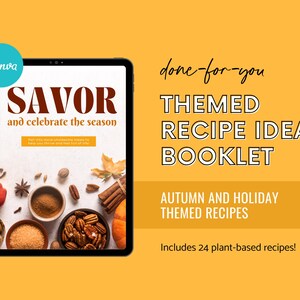 Savor And Celebrate The Season Guide, Quick & Easy Recipes, Tasty Healthy Menu, Plant-based Recipes, Vegan eBook, Coach Canva Template