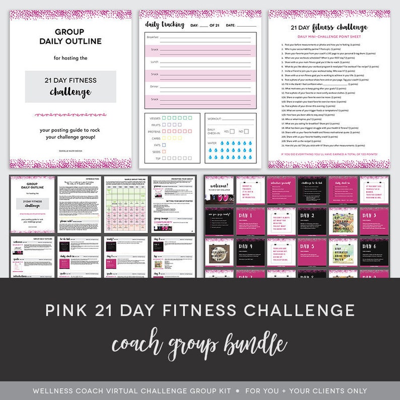Coach Group Bundle : Pink 21 Day Fitness Challenge Challenge Group Workout Challenge Challenge Group Guide Coach Done For You image 1